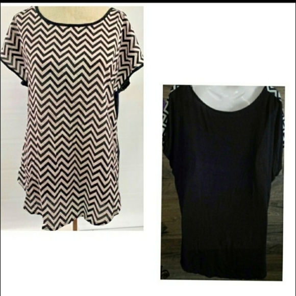 Expresso Top Size 2X Navy Cheveron Print Like New - Picture 2 of 8